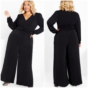 NEW City Chic Blakely Twist Waist Long Sleeve Wide Leg Jumpsuit in Black Sz 20